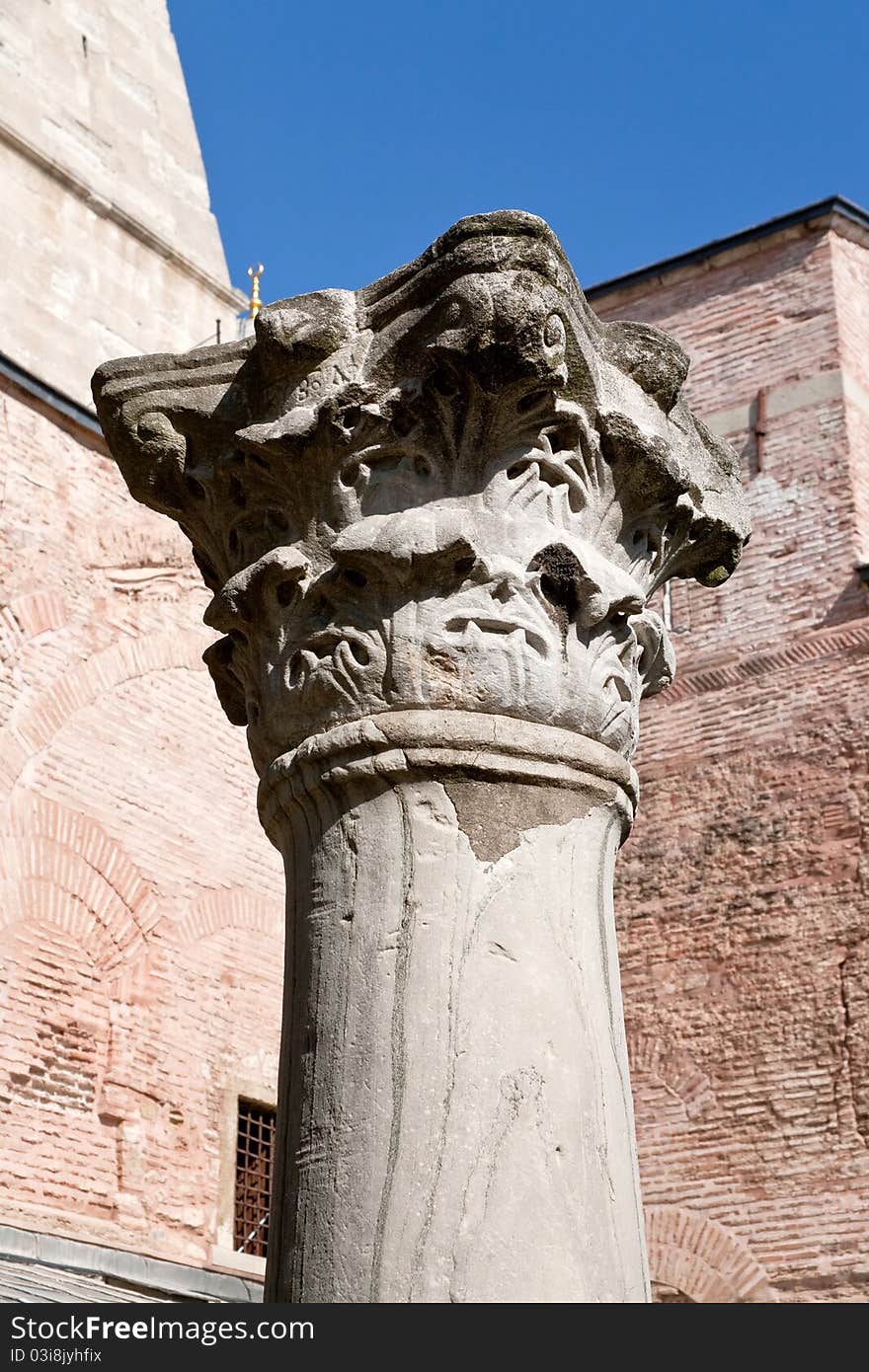 Ancient Corinthian column from antique Byzantine temple