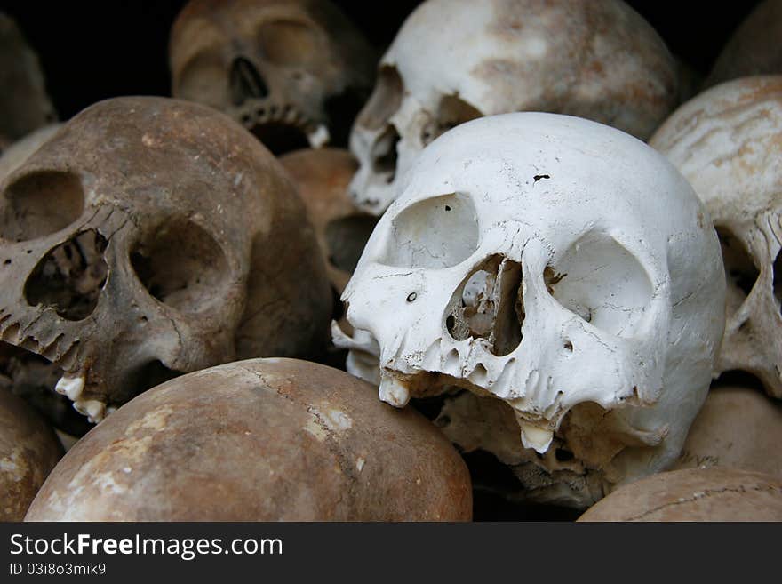 Skulls at the killing fields near Phnom Penh