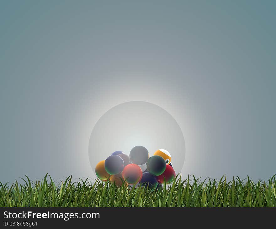 Pool balls inside a glass sphere