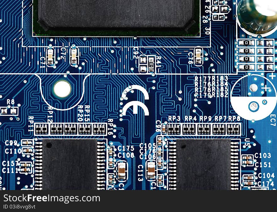 Close up of computer circuit board in black. Close up of computer circuit board in black