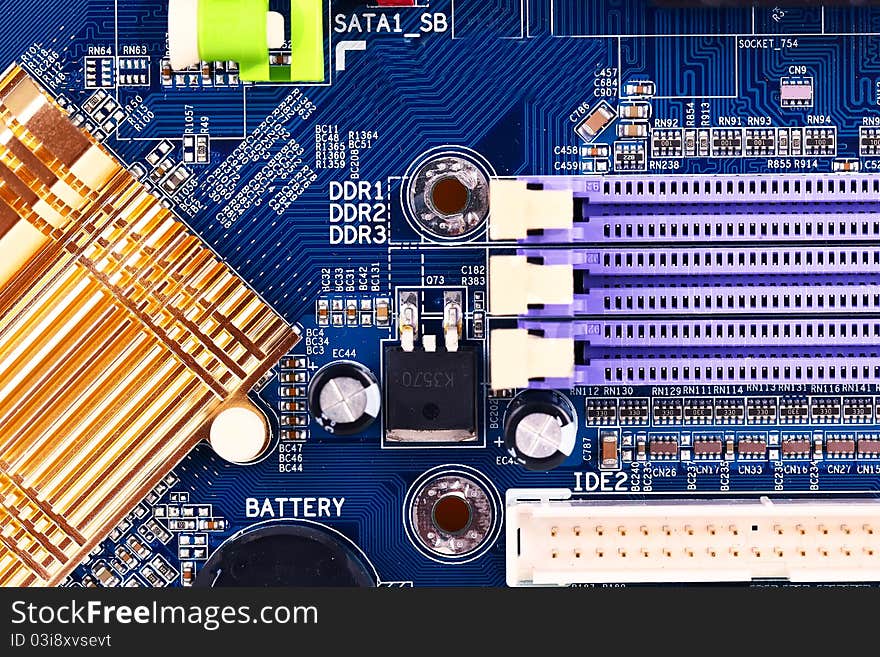 Close up of computer circuit board in black. Close up of computer circuit board in black