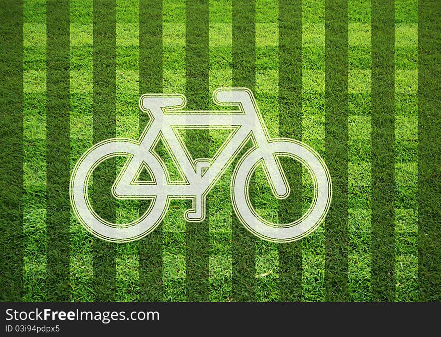 Blank grass field in stripe form with bicycle sign. Blank grass field in stripe form with bicycle sign