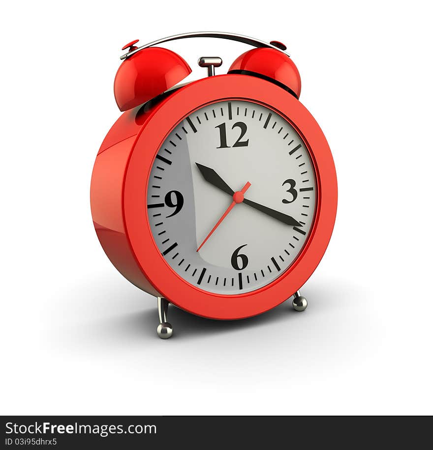 3d illustration of alarm clock over white background. 3d illustration of alarm clock over white background