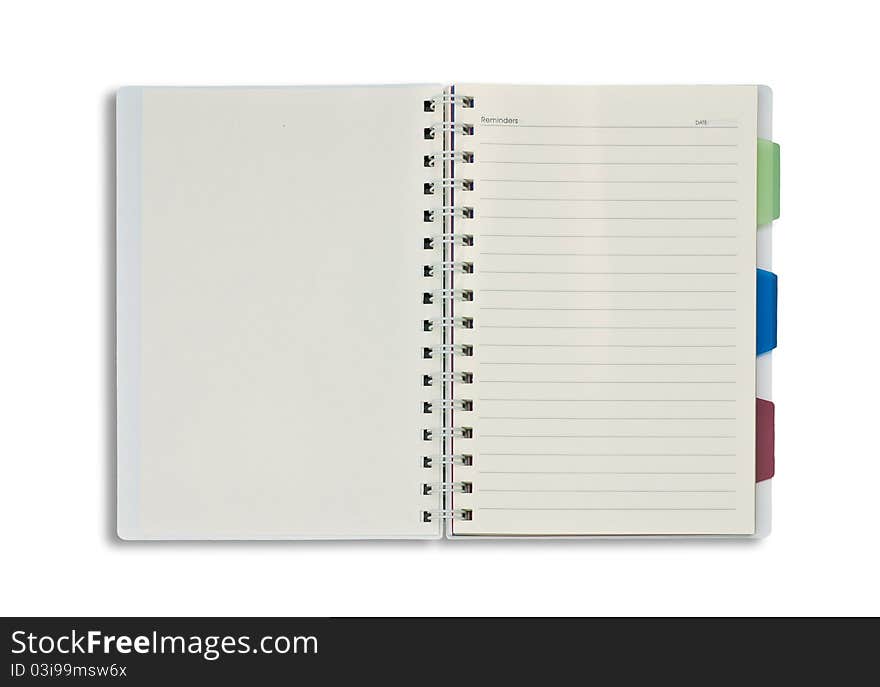 Blank open notepad isolated on white background