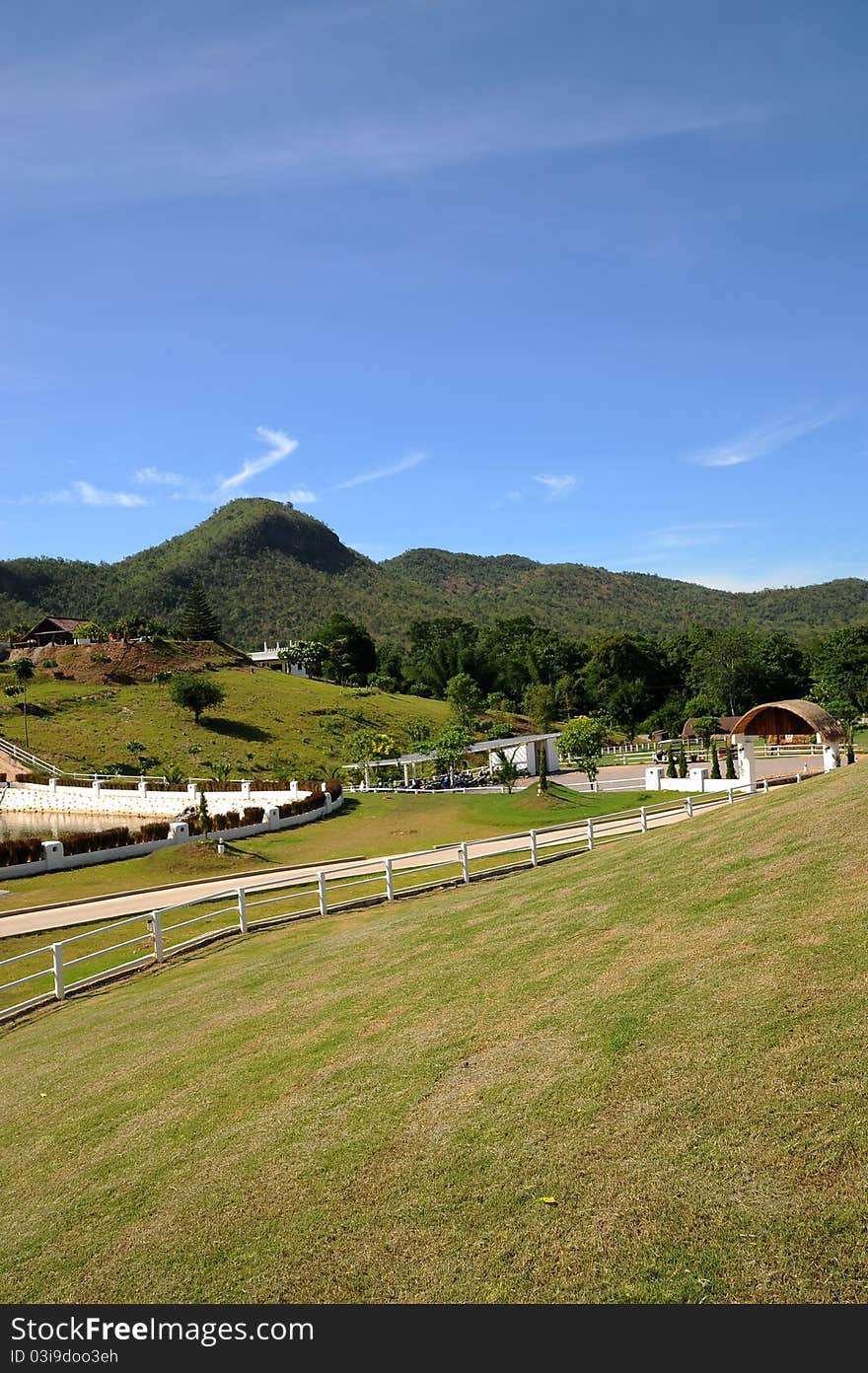 Summer landscape with river and blue sky