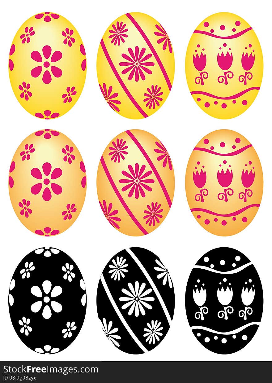 A set of patterned colored easter eggs