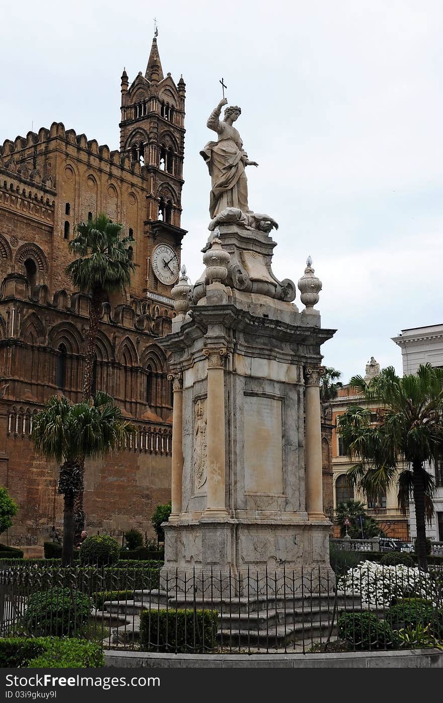 Sculpture in front of the norman arab cathedral in Palermo, Sicily. Sculpture in front of the norman arab cathedral in Palermo, Sicily