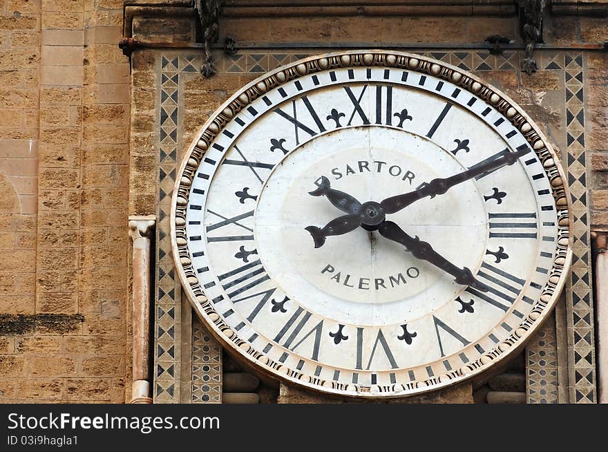 Clock of the cathedral in Palermo, Sicily