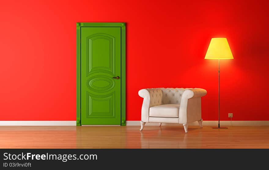 Red classic 3d interior composition. Red classic 3d interior composition