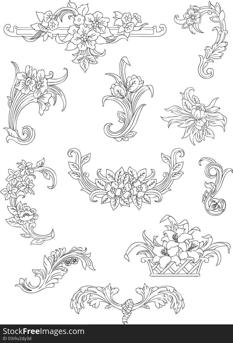 Illustration set of abstract floral patterns