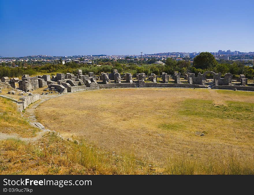 Ruins of the ancient amphitheater at Split, Croatia - archaeology background