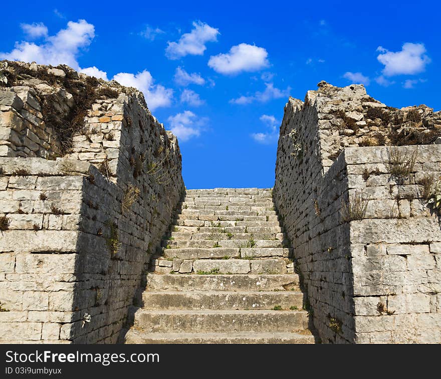 Old stairs and sky - concept freedom background