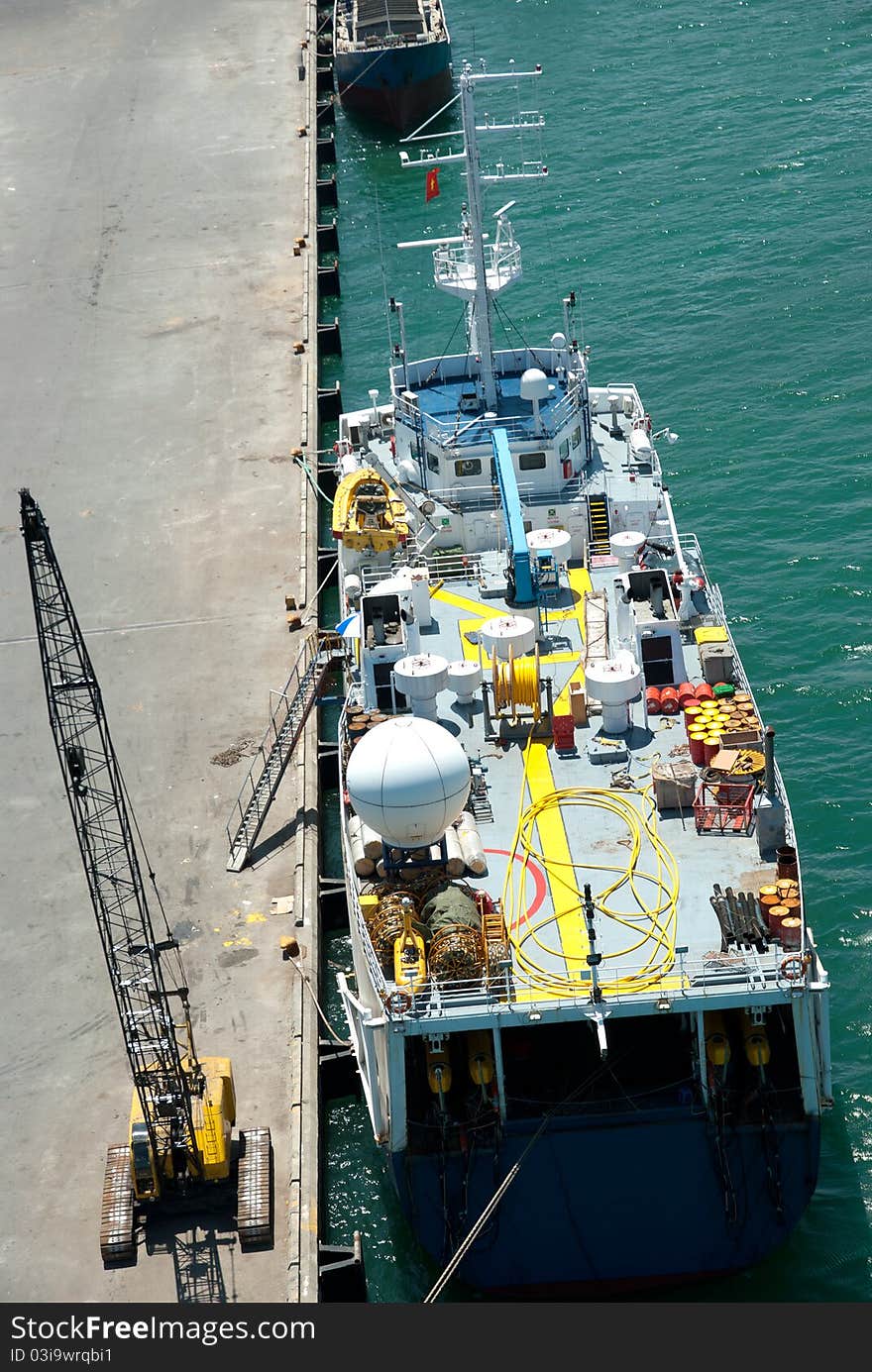 Oil surveillance ship at dock