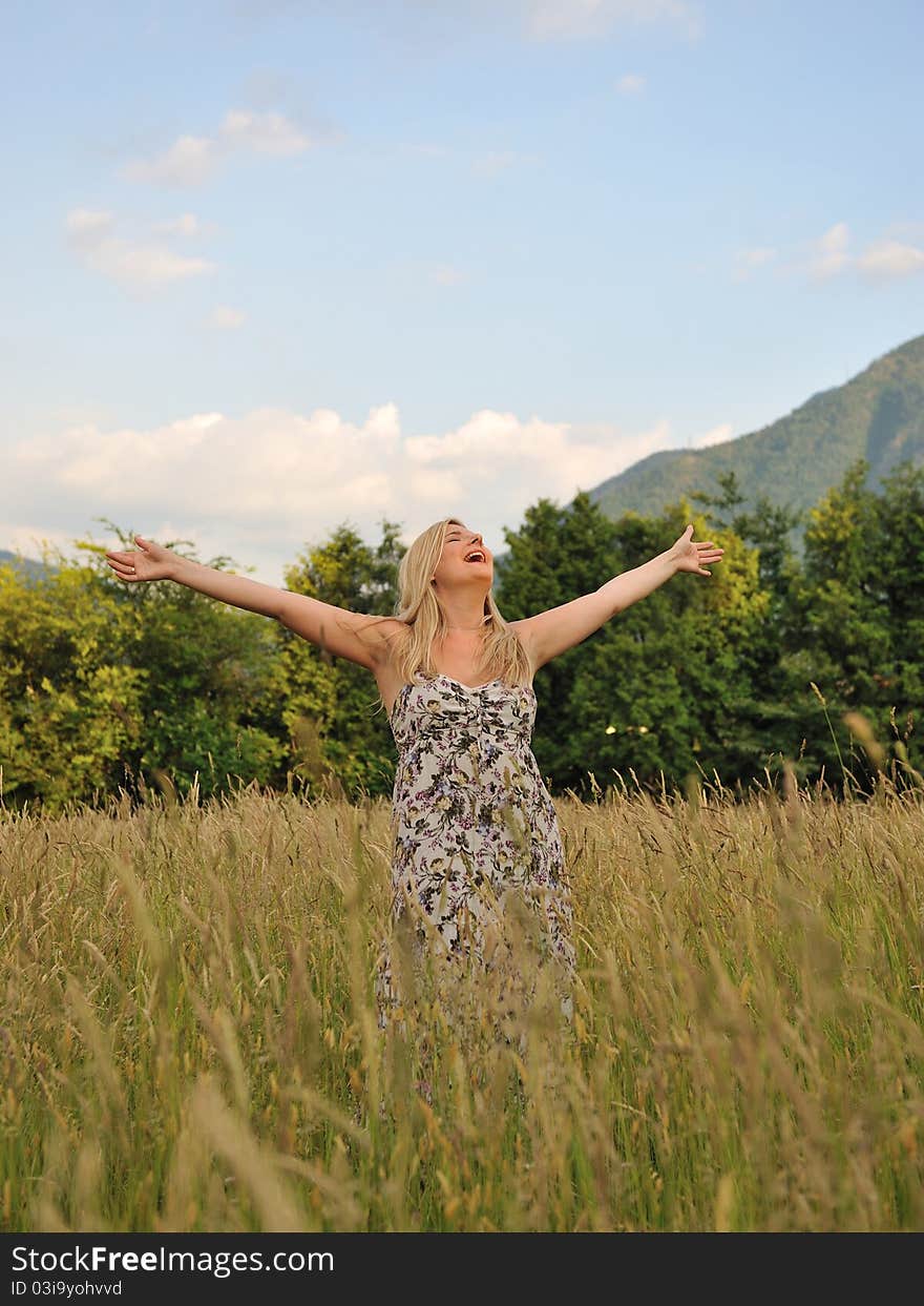 Pretty Summer Woman In Countryside