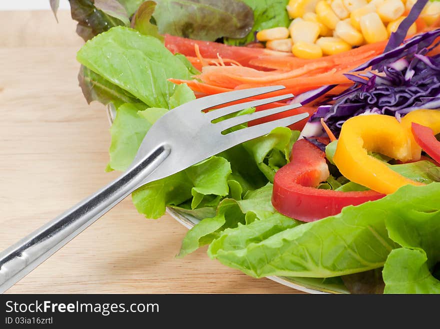 Vegetable salad in a plate with fork