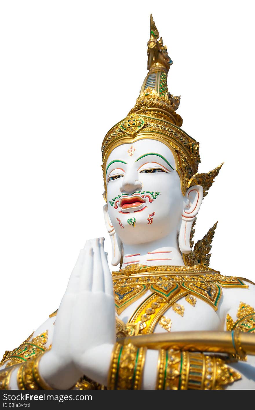 Thai style angel statue on white background