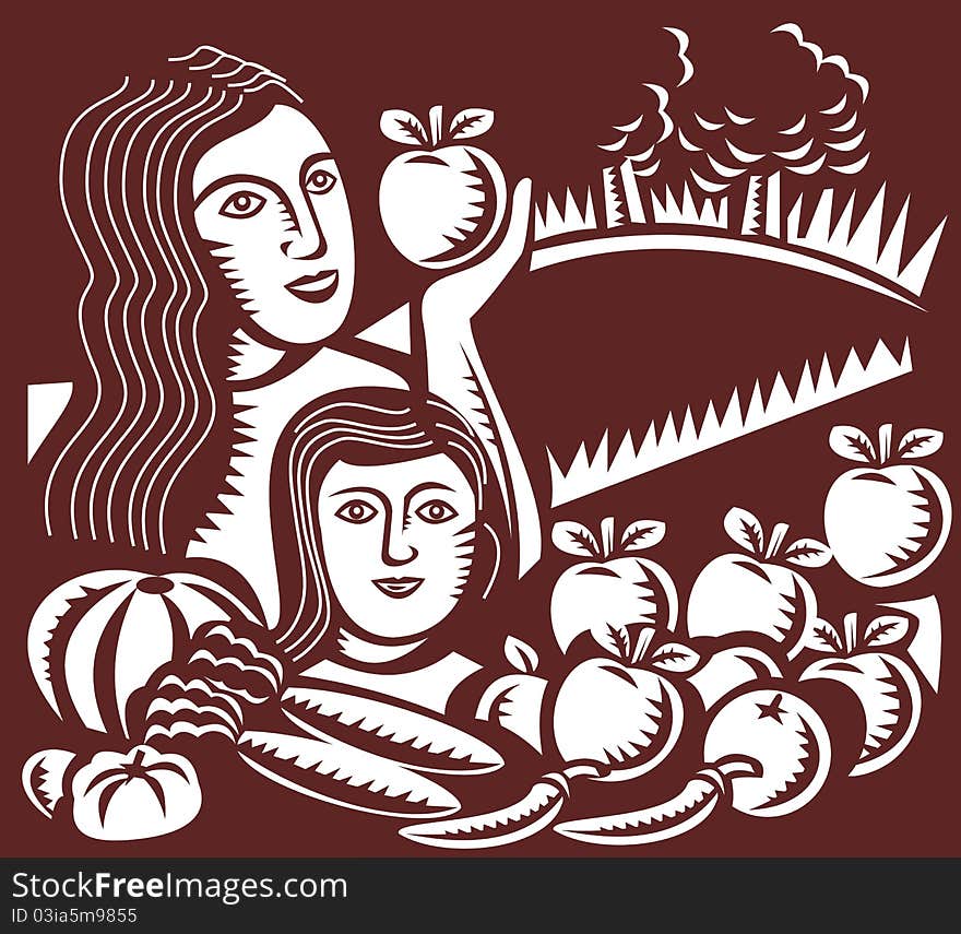 Woman mother child holding apple