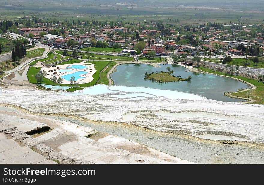 Pools made with calcium rich water in Pamukkale - Turkey