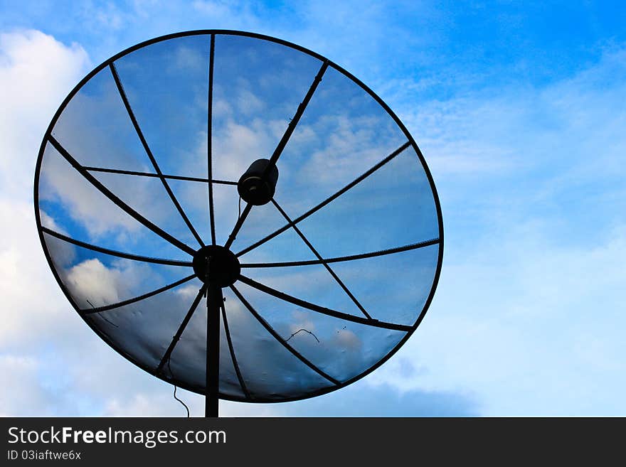 Technology dish receiver on the blue sky. Technology dish receiver on the blue sky.