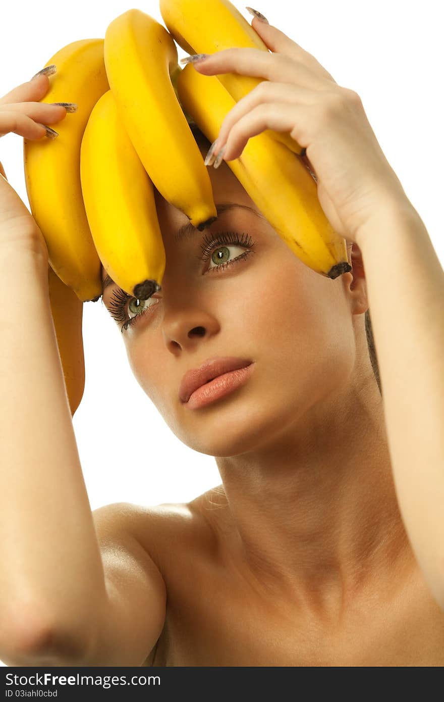 Woman with fruits headwear