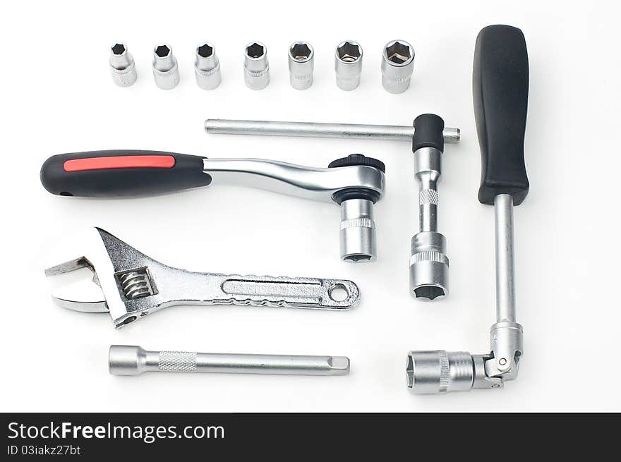 Set various wrenches on a white background. Set various wrenches on a white background