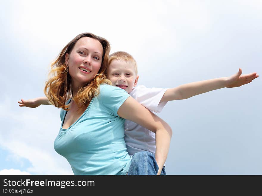 Mother With Her Son Outdoors