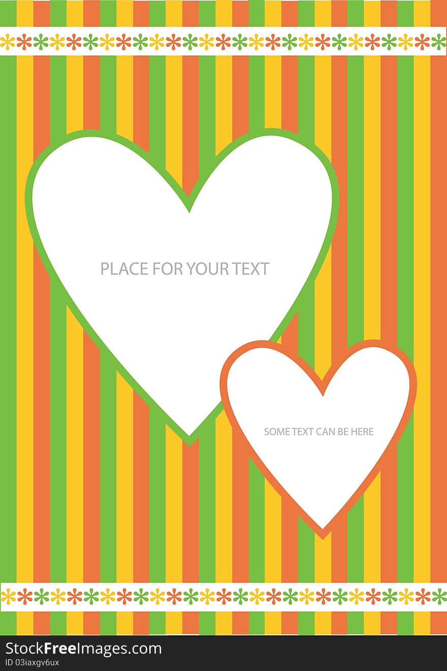 Color frame made of flowers, lines and two white hearts with place for your text