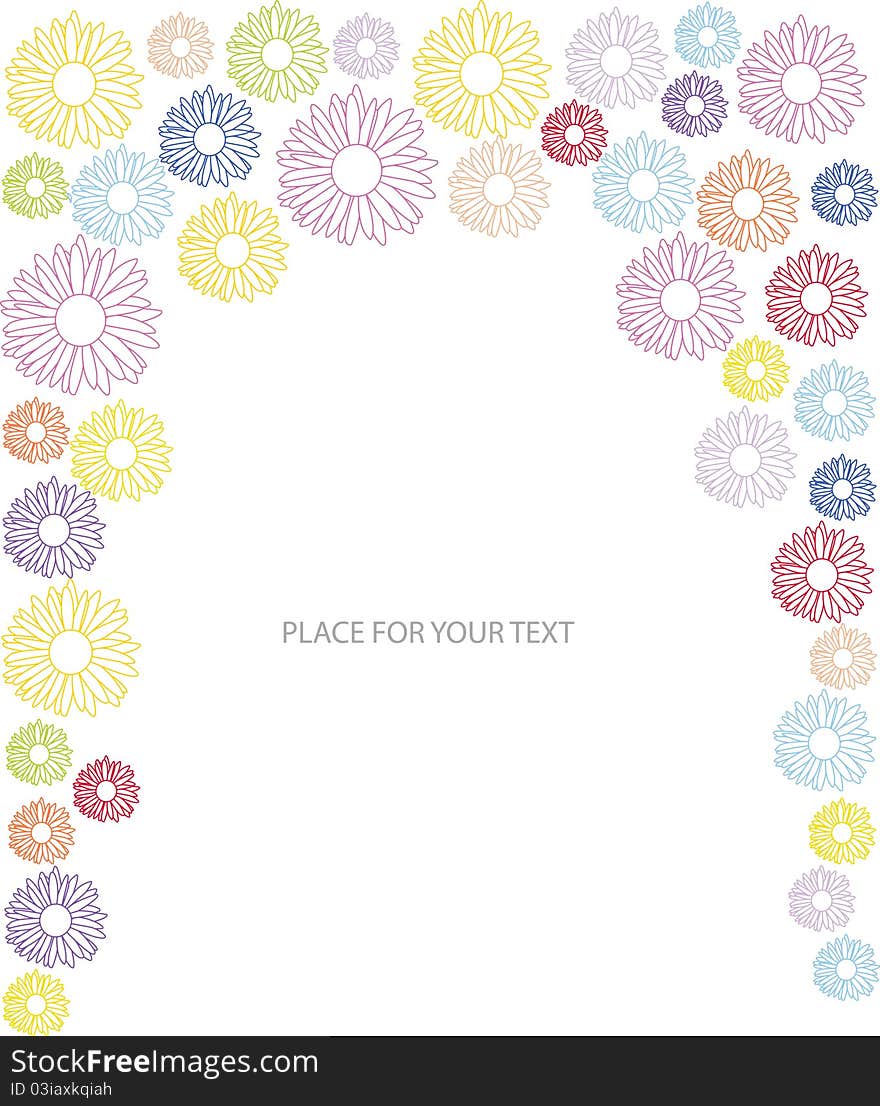 Abstract frame with many color flower silhoues