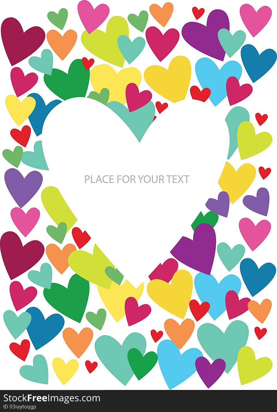 Abstract frame with color hearts and place for your text. Abstract frame with color hearts and place for your text