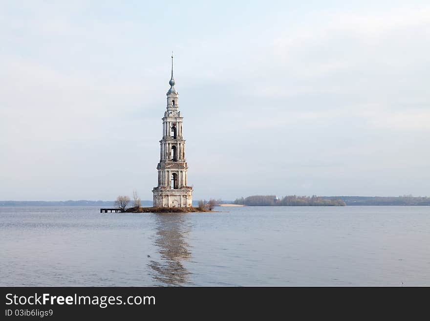 The monastery and most of the old Kalyazin town (Russia) were flooded during the construction of the Uglich Reservoir. The monastery and most of the old Kalyazin town (Russia) were flooded during the construction of the Uglich Reservoir