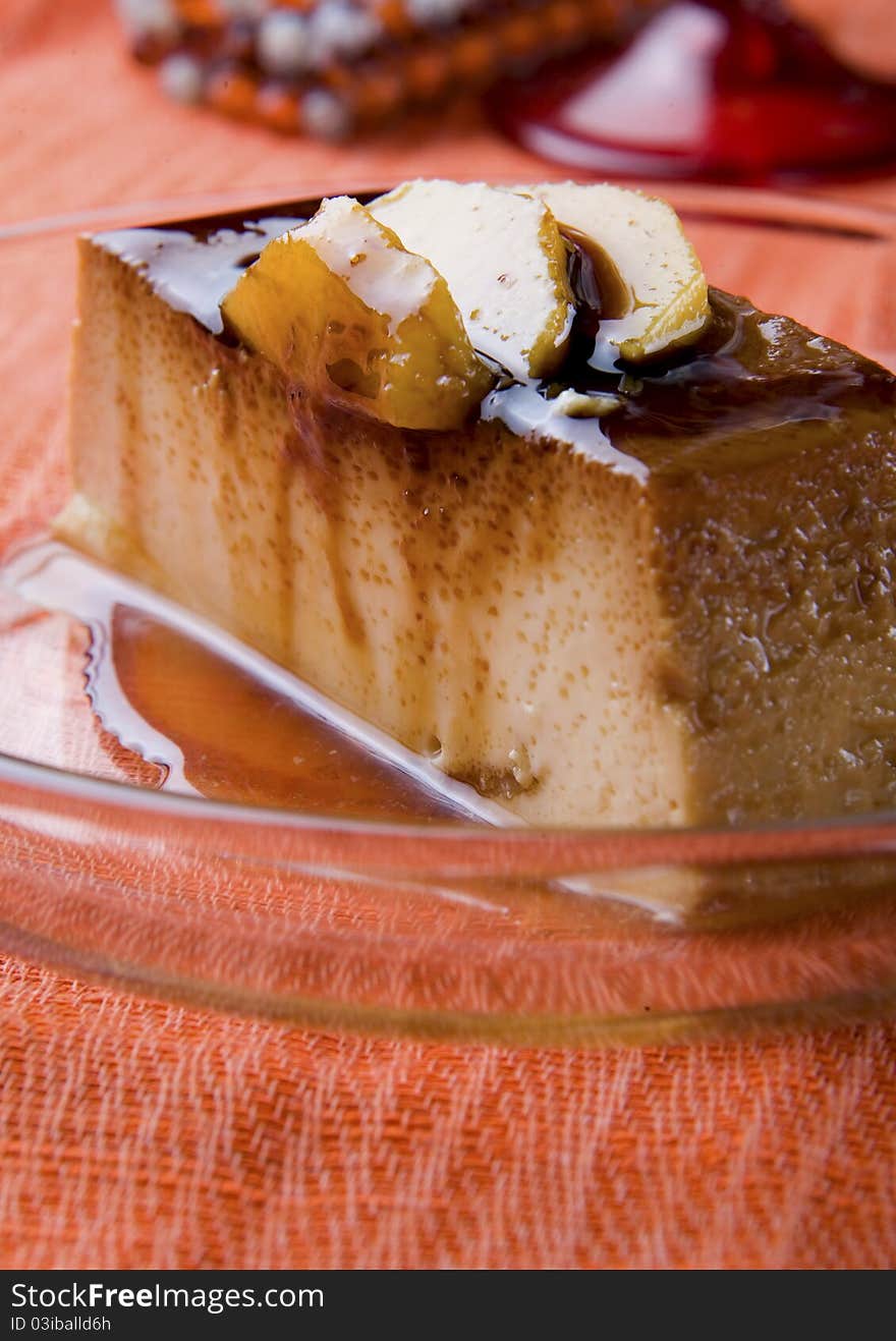 Portion of peach flan