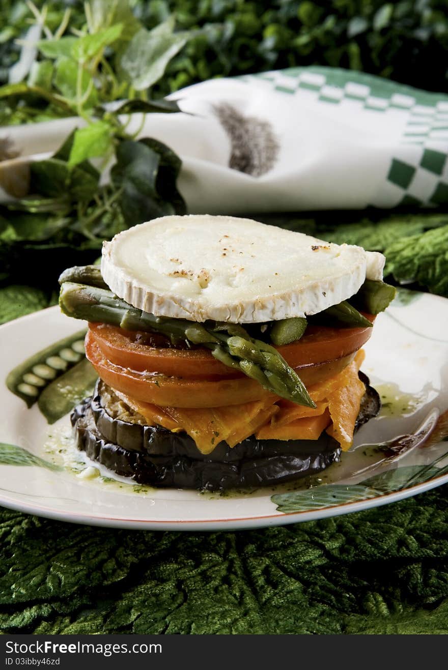 Detail of vegetables with goat cheese