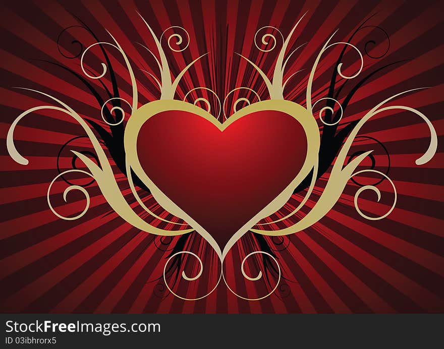 Red background with a beautiful heart