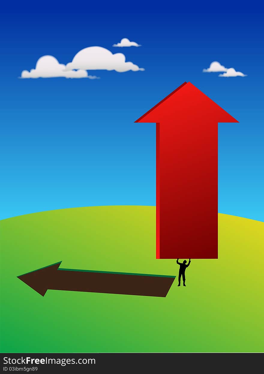 Conceptual illustration of a successful businessman holding graph