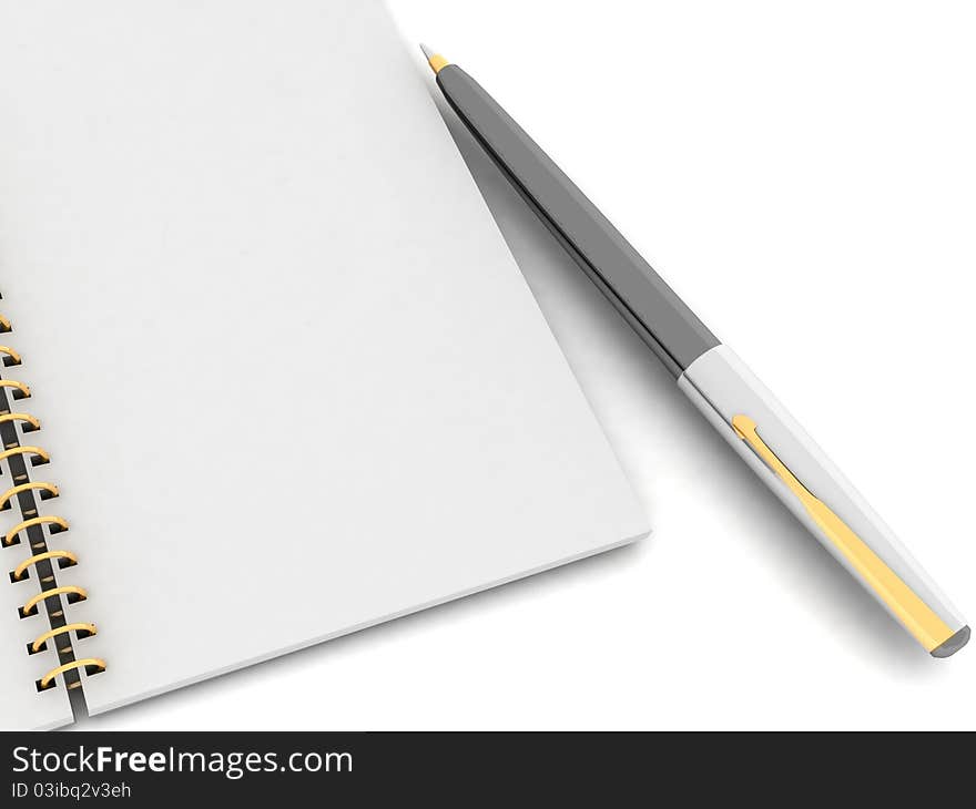 Notebook and pen on a white background