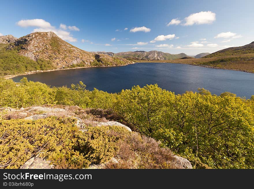 Wide angle view of a lake in southern Norway. Wide angle view of a lake in southern Norway