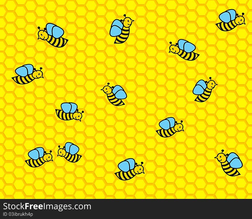 Cartoon bees on a yellow background