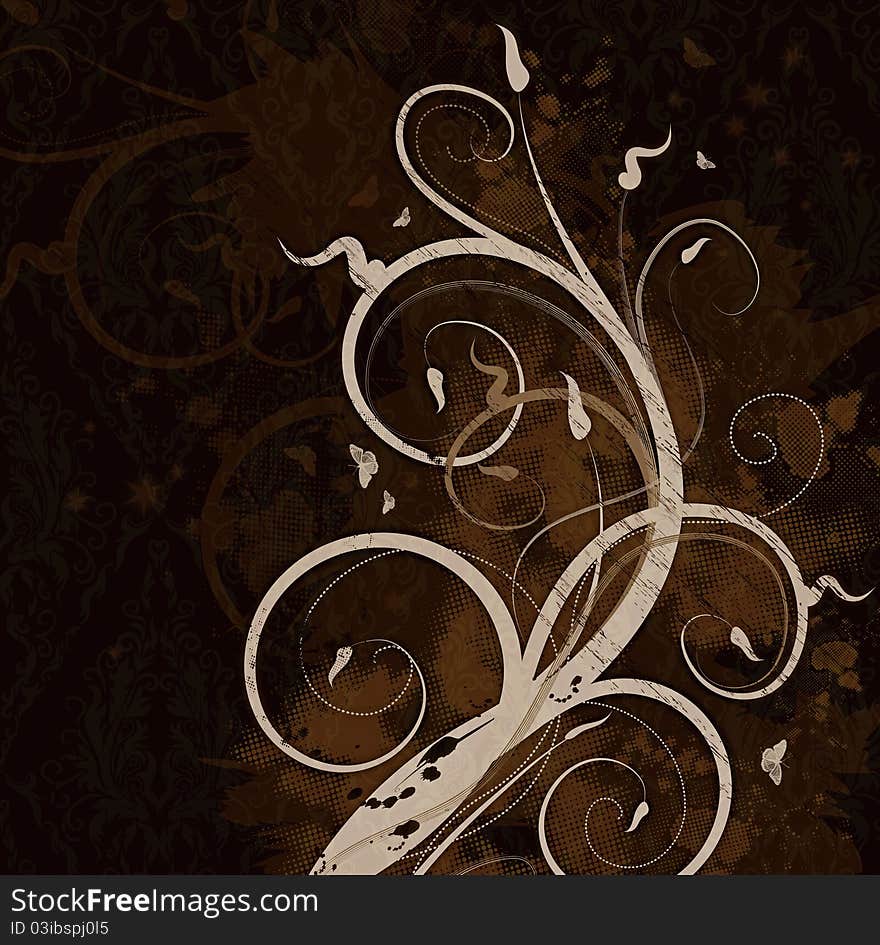 Bitmap grunge background with floral ornate design. Bitmap grunge background with floral ornate design