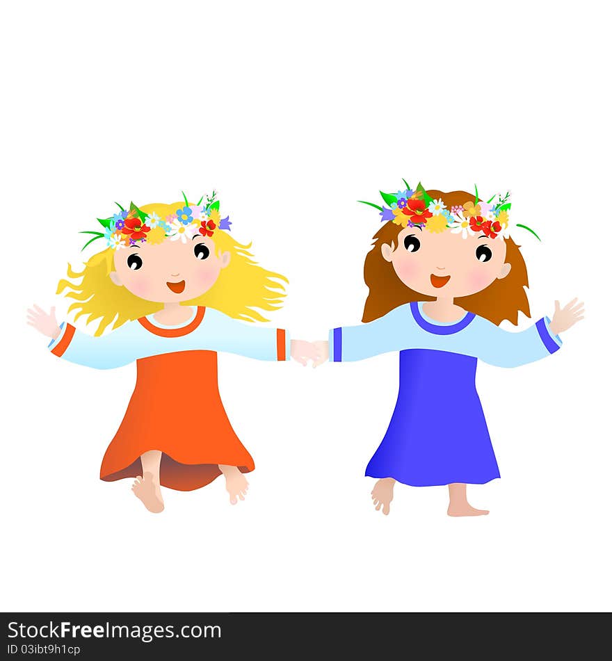 Happy cartoon girls on the white, vector illustration. Happy cartoon girls on the white, vector illustration