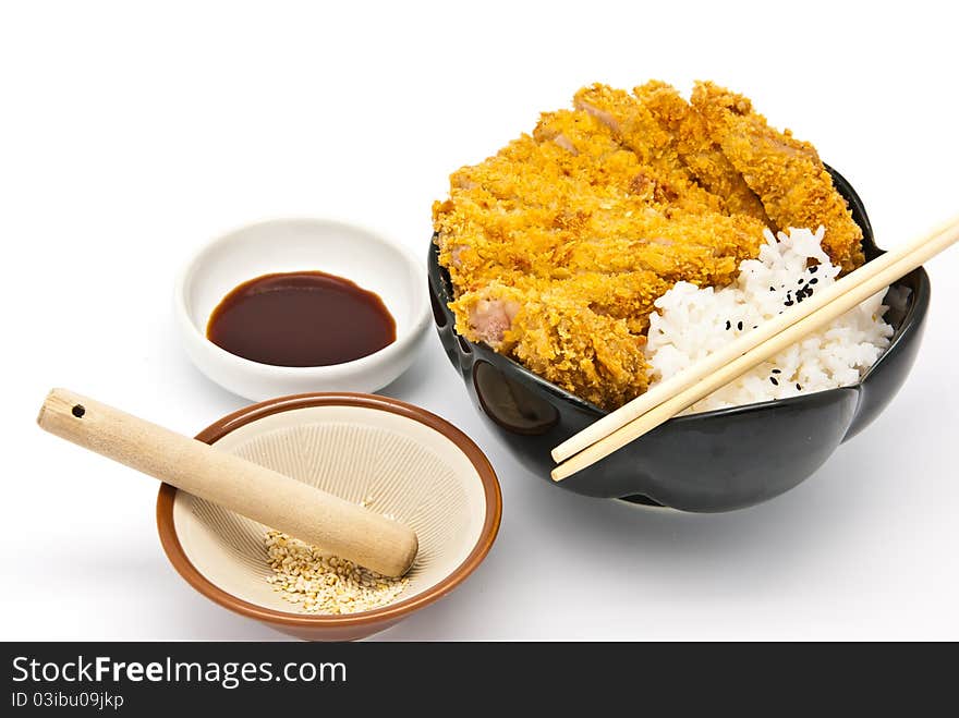 Japanese food style, rice with fried chicken