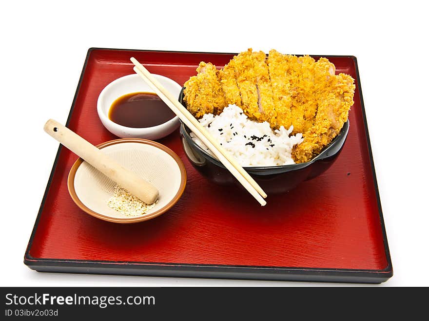 Japanese food style, rice with fried chicken