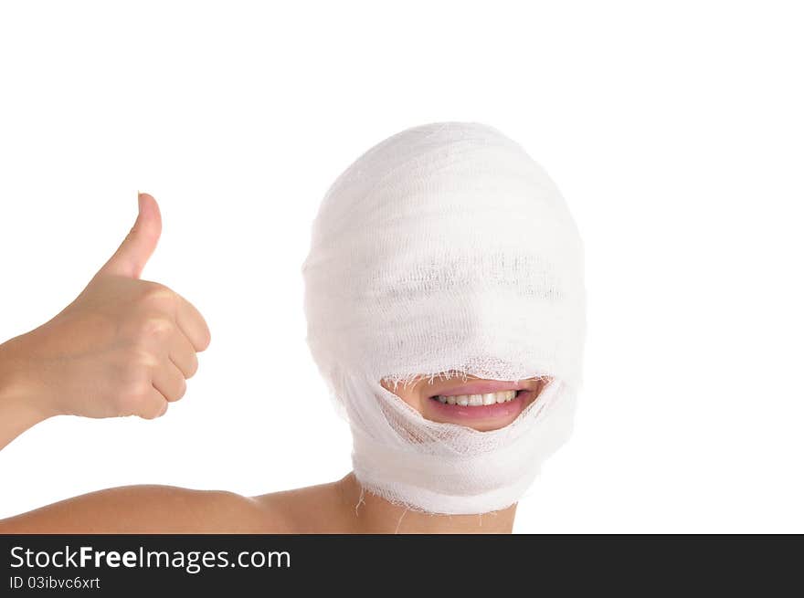 Satisfied Woman With Bandaged Head