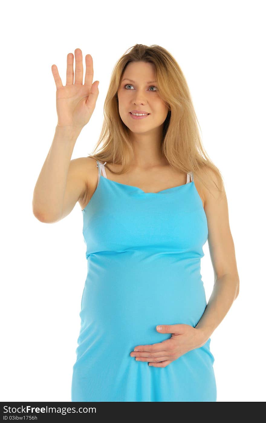 Pregnant woman chooses virtually isolated on white