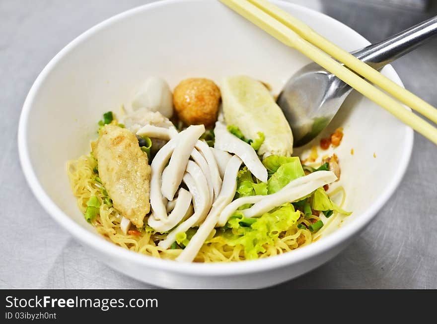 Asian style noodle with pork and fish ball