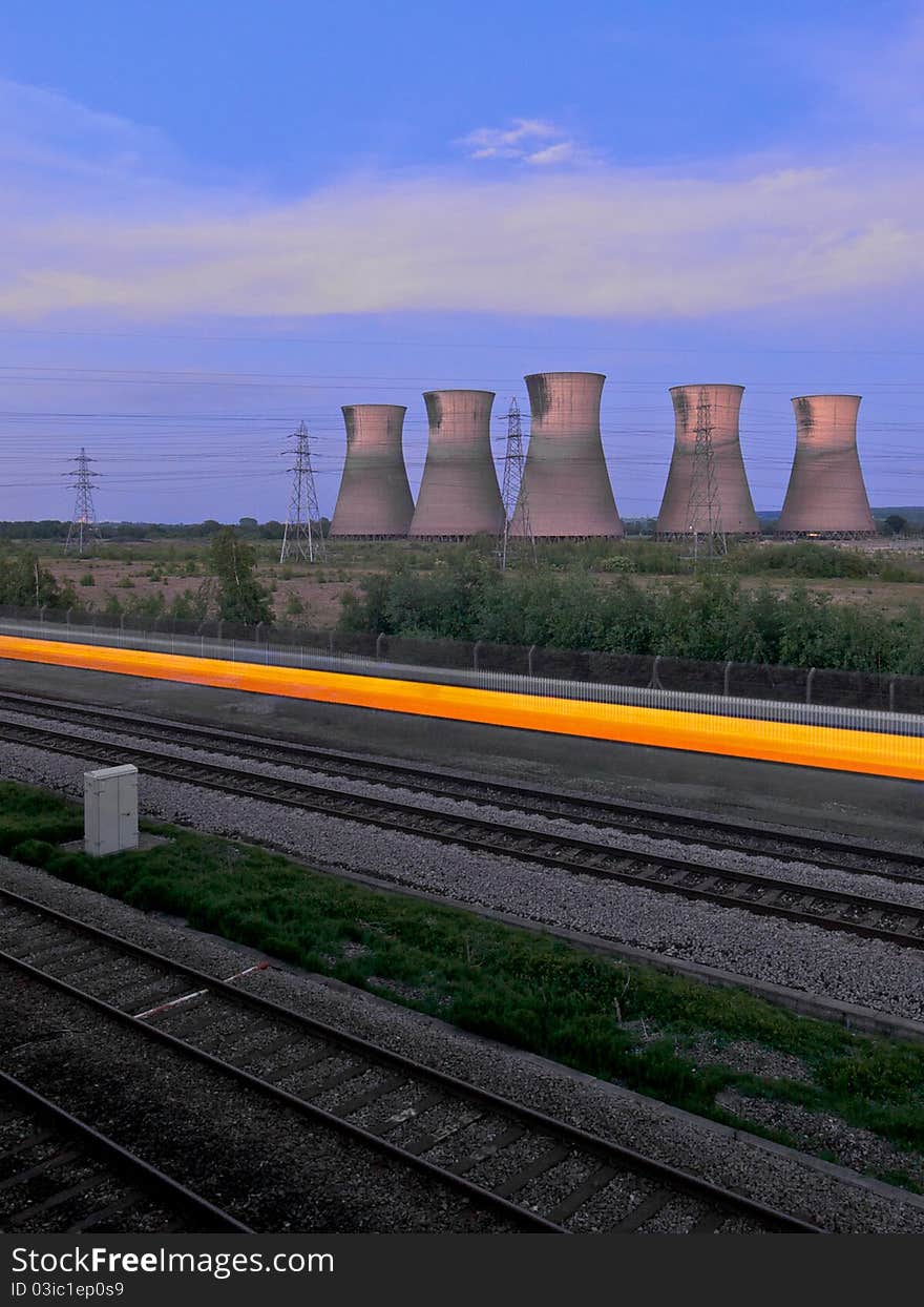 Train speeding past leaving light trails. Train speeding past leaving light trails.