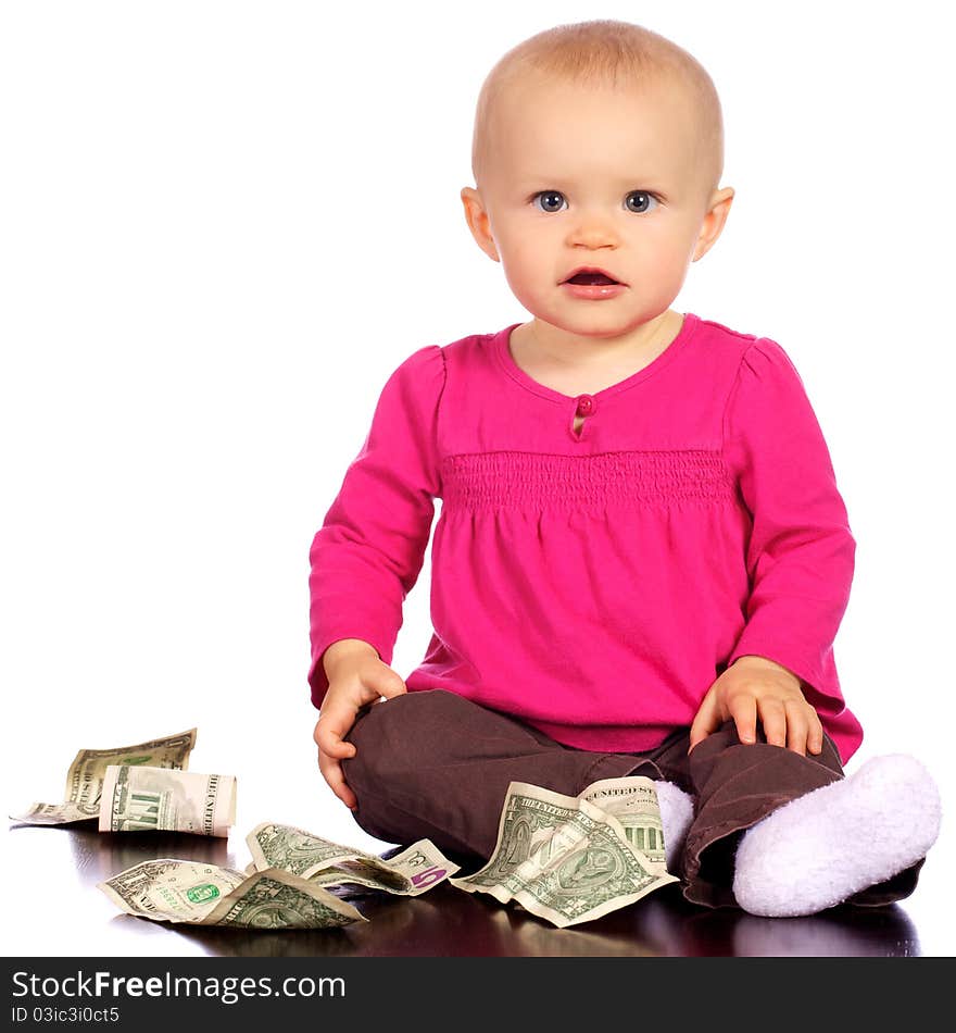 Infant Baby Girl Playing With Money