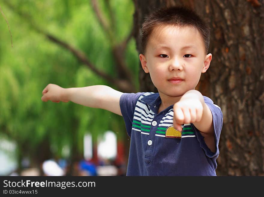 Asian boy is doing exercises