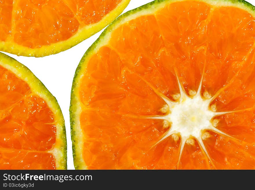 Orange citrus tangerine slice on white background