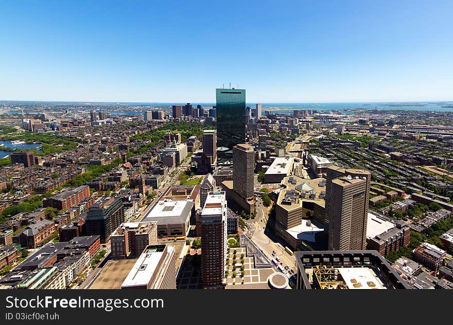 Aerial view of Boston Skyline in Massachusetts.