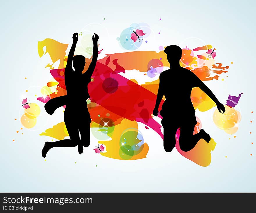 Vector bright background with jumping people. Vector bright background with jumping people